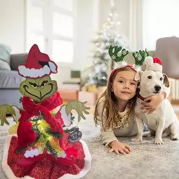 Рождественский зеленый эльф, украшение своими руками, стоящая зеленая эльфийка с гирляндами на батарейках, праздничный домашний декор для каминного стола, центральное украшение 1 Set