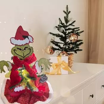 Рождественский зеленый эльф, украшение своими руками, стоящая зеленая эльфийка с гирляндами на батарейках