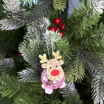 Рождественский зеркальный олень подвеска праздничный диско-шар украшение рождественская елка подвесной шар украшение для вечеринки сцена макет розовый
