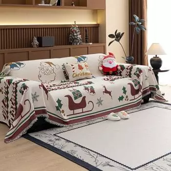 Рождественский жаккардовый шенилл праздничное полотенце для дивана с кисточкой для гостиной Рождественский декор 180x130