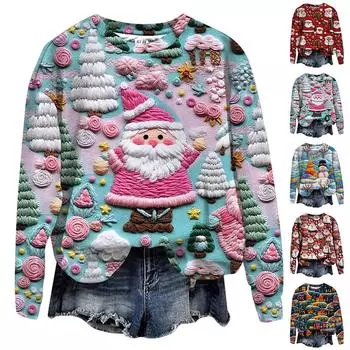 Рождественский женский джемпер, свободная блузка, женские толстовки, рождественские топы с длинными рукавами, Великобритания S