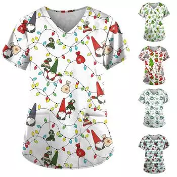Рождественский женский модный повседневный рождественский топ с v-образным вырезом и принтом, защитный рабочий костюм L