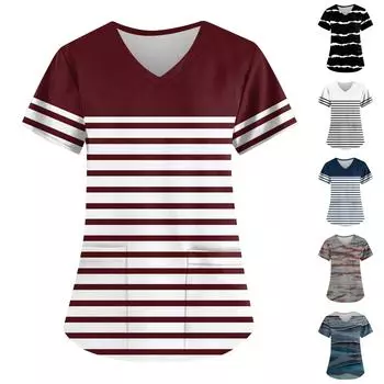 Рождественский женский модный повседневный топ с v-образным вырезом и принтом в полоску, защитный рабочий костюм L серый