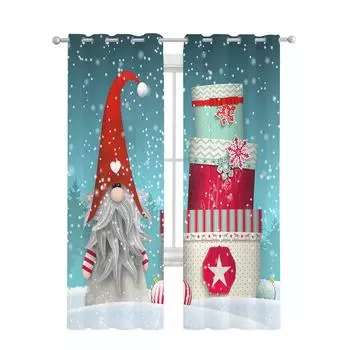 Рождественский зимний подарок в виде гнома, снежинка, шар, прозрачная занавеска для спальни, тюлевая занавеска для гостиной, вуаль, шторы для кухни отеля W135 x H60cm
