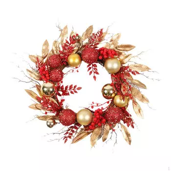Рождественский зимний венок, искусственный рождественский венок из красного золота, входная дверь для дома