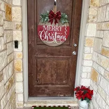 Рождественский знак приветствия, украшение для входной двери фермерского дома, большой клетчатый бант, круглый деревянный кулон, веселая рождественская надпись, украшение на дверь, рождество красный