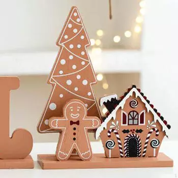 Рождественское деревянное украшение стола, центральная фигурка, украшение, статуэтка пряничного человечка для рождественского ужина 28x5x13cm Joy