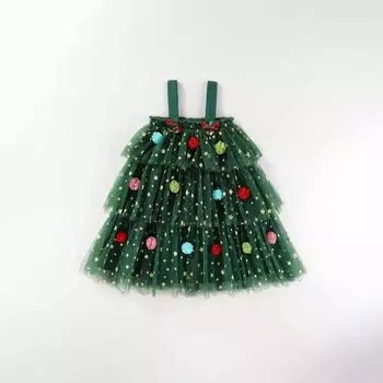 Рождественское детское и девчачье платье принцессы, детское платье без рукавов с цветочным принтом и многослойным тюлем, детское платье для дня рождения 100 зелёный