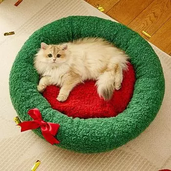 Рождественское гнездо для кошек и собак, теплая, удобная, плюшевая, плюшевая, милая, круглая, для маленьких собак, кроликов, зоотоваров S