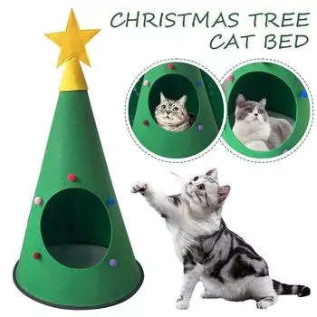 Рождественское гнездо для кошки/собаки, теплое, удобное, плюшевое, съемное, для питомца, в форме кошки, M2U8 green-1set