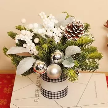 Рождественское имитация комнатного растения, искусственная мини-настольная рождественская елка, поддельный цветочный горшок с ягодной шишкой для украшения домашнего офиса