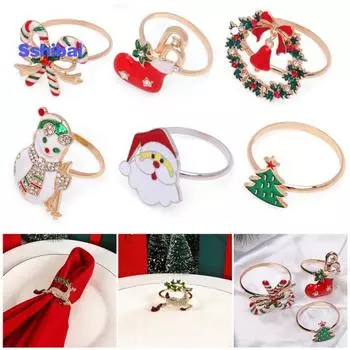 Рождественское кольцо для салфеток со стразами, снеговик, Санта-Клаус, дерево, олень, украшение стола, держатель для салфеток, пряжка, товары для рождественской вечеринки H