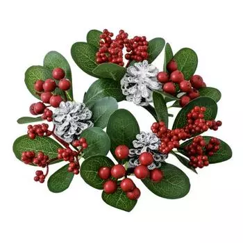 Рождественское кольцо для свечи Искусственные сосновые шишки Красные ягоды Подсвечник Гирлянда Реалистичный рождественский венок
