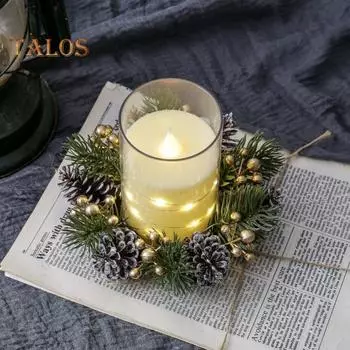 Рождественское кольцо со свечами, искусственная гирлянда из сосновых иголок и ягод, праздничный венок из свечей для домашнего стола, центральное украшение для декора красный