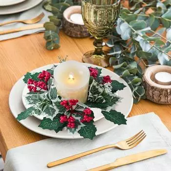 Рождественское кольцо со свечами, искусственные красные ягоды, гирлянда из свечей, рождественский венок, кольцо со свечами для рождественской вечеринки, свадебного стола, украшение в центре стола