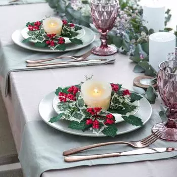 Рождественское кольцо со свечами, искусственные красные ягоды, свечная гирлянда, рождественский венок, кольцо со свечами для