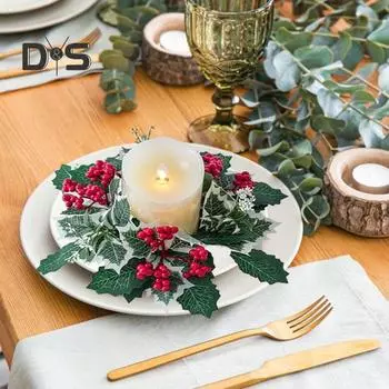 Рождественское кольцо со свечами, искусственные красные ягоды, гирлянда из свечей, рождественский венок, кольцо со свечами для рождественской вечеринки, свадебного стола, украшение в центре стола A