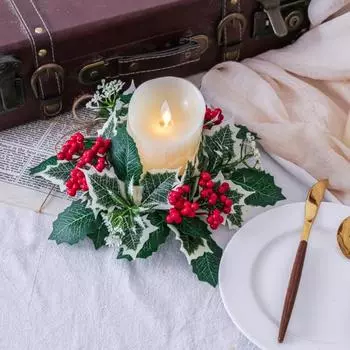 Рождественское кольцо со свечами Искусственные красные ягоды Свеча-гирлянда Рождественский венок Свеча