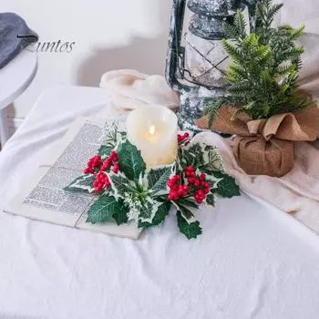 Рождественское кольцо со свечами, искусственные красные ягоды, гирлянда из свечей, рождественский венок, кольцо со свечами для рождественской вечеринки, свадебного стола, украшение в центре стола A