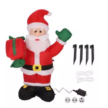Рождественское надувное украшение 4 фута из полиэфирного волокна Дед Мороз держит подарок на Рождество EU Plug 220V