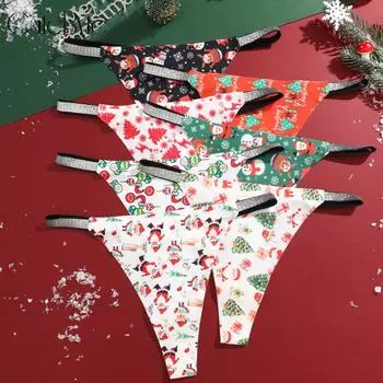 Рождественское нижнее белье FINETOO Ice Silk трусики для женщин бесшовные стринги рождественское фестивальное нижнее белье XS-XL XS