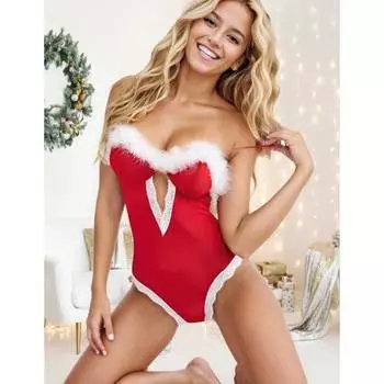 Рождественское нижнее белье комбинезон сексуальная пижама с подвязками Chistmas lingeie M(INTL.XS-S)