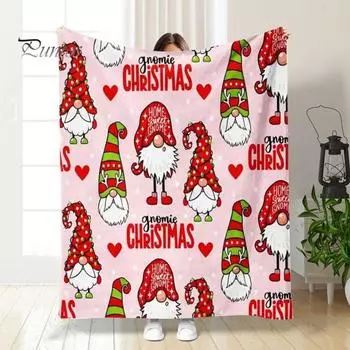 Рождественское одеяло с красочным принтом мультяшного гнома, новогоднее украшение для спальни, гостиной, офиса, школы, праздничное фланелевое одеяло для автомобиля 70cm розовый