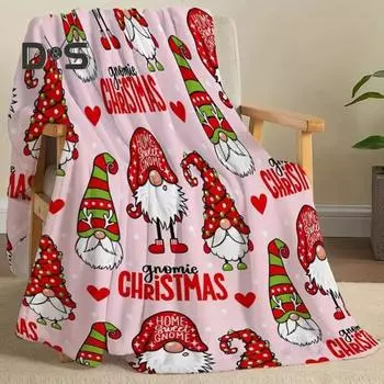 Рождественское одеяло с красочным принтом мультяшного гнома, новогоднее украшение для спальни, гостиной, офиса, школы, праздничное фланелевое одеяло для автомобиля 70cm розовый