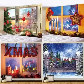 Рождественское окно, настенный подвесной психоделический сюжет, домашний гобелен, богемный настенный декор для спальни, лист 100x75cm