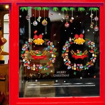 Рождественское окно статический венок Санта-наклейки милая рождественская елка колокольчик Клаус виниловые наклейки съемное стекло C
