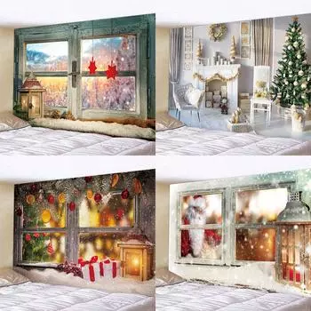 Рождественское окно, украшение для дома, гобелен, богемное украшение в стиле хиппи, психоделическая сцена, настенное украшение для спальни, украшение на стену 100x75cm