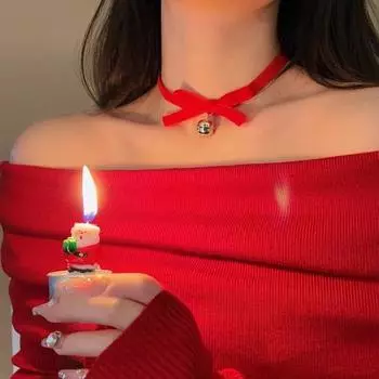 Рождественское ожерелье-колокольчик Женский осенне-зимний чокер Красный бархатный бант на шею Цепочка-воротник Чистое желание Ветер Ключичная цепочка красный