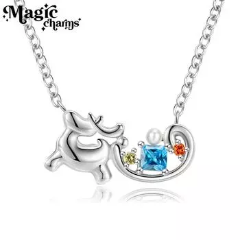 Рождественское ожерелье сани лося фестиваль подарок девушке ювелирные изделия S925 серебряная цепочка на ключицу