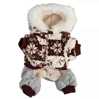 Рождественское пальто с капюшоном для собаки, толстое, со снежинками и лосями, зимняя куртка для маленьких и средних собак, кофейный L L коричневый