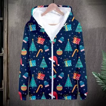 Рождественское пальто с капюшоном и длинным рукавом, 3D Рождественская тематическая куртка с карманами для мужчин и женщин, для отдыха на открытом воздухе, спорта XXL