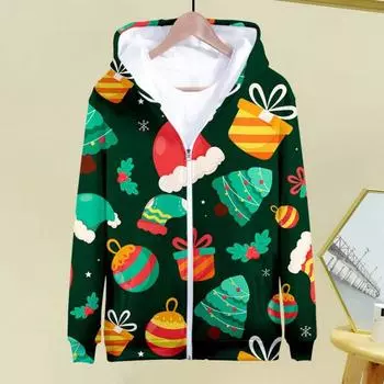 Рождественское пальто с капюшоном и длинными рукавами 3D Рождественская тематическая куртка с карманами для мужчин и женщин для отдыха на открытом воздухе спортивная куртка пальто XXXL