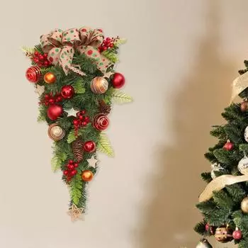 Рождественское перевернутое елочное украшение, рождественская подвесная дверь, искусственная ротанговая елка, рождественский гирлянда для магазина