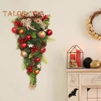 Рождественское перевернутое елочное украшение, рождественская подвесная дверь, искусственная ротанговая елка, рождественский гирлянда для украшения витрин магазинов и торговых центров красный