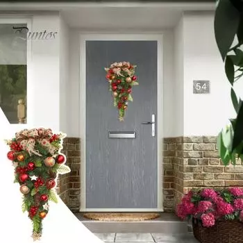 Рождественское перевернутое елочное украшение, рождественская подвесная дверь, искусственная ротанговая елка, рождественский гирлянда для украшения витрин магазинов и торговых центров красный