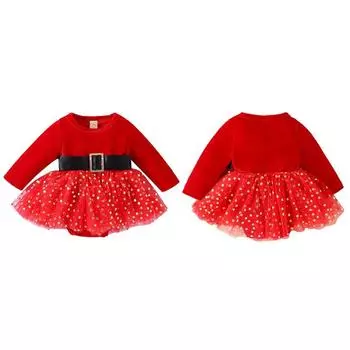 Рождественское платье для маленьких детей, сетчатые юбки, зимняя одежда Санта-Клауса 80