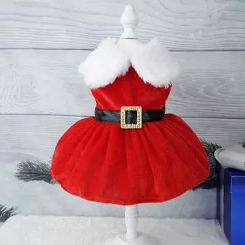 Рождественское платье для собак, милая зимняя одежда для собак, мягкая красная юбка для маленьких питомцев, удобный и простой в уходе костюм для маленьких и средних собак S