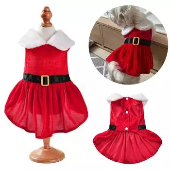 Рождественское платье для собаки Юбка для собаки Санта-Клауса Одежда для домашних животных Бархатная юбка Терморубашка Костюм для щенка Рождественский наряд Зимняя одежда для собак и девочек Красная юбка для домашних животных S