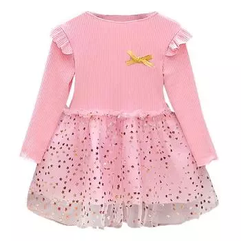 Рождественское платье с цветочным принтом для девочек на день рождения, пышное платье-пачка принцессы с длинными рукавами