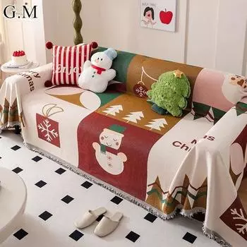 Рождественское полотенце для дивана из синели для гостиной, универсальное жаккардовое полотенце для рождественского фестиваля, украшение для дома, чехол для дивана 130x180cm