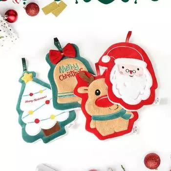 Рождественское полотенце для рук Симпатичное Санта-Дерево Колокольчик Лось Ультра Мягкое Толстое Коралловое A