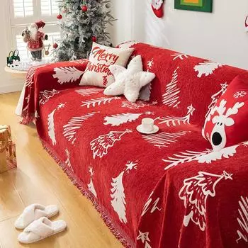 Рождественское полотенце для волос, украшение для дома, гостиной, дивана, полотенце, красное праздничное двухстороннее, доступное покрытие 180*320cm