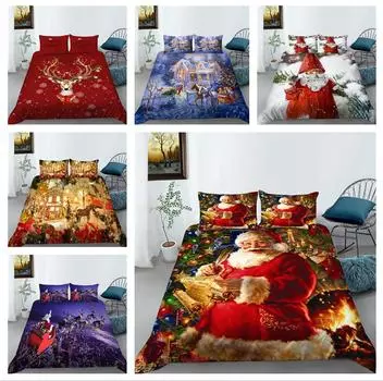 Рождественское постельное белье из ткани из микрофибры с праздничным принтом, пододеяльник и наволочка, 2 или 3 односпальные двуспальные кровати, полноразмерное украшение для дома Baby 100x135cm