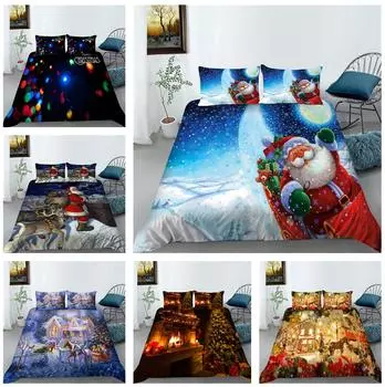 Рождественское постельное белье, комплект пододеяльников с узором Санта-Клауса, пуховый пододеяльник для спальни, наволочка, односпальная/двуспальная кровать, полноразмерное украшение для дома Baby 100x135cm