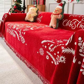 Рождественское праздничное полотенце для дивана из синели, нескользящий утолщенный чехол для дивана, универсальный чехол для свадьбы, новоселья, тканевое одеяло 180*90cm