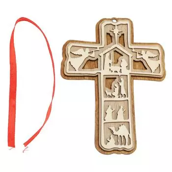 Рождественское распятие, украшение, деревянная сцена Рождества, религиозная рождественская елка, подвесное распятие, подвеска для дома D